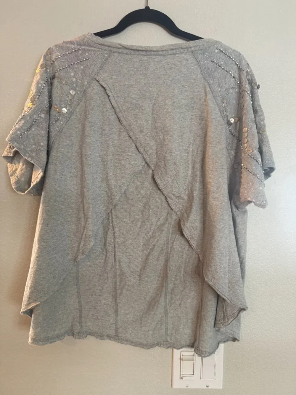 Free People Shine Me Out Sequin Embellished Sleeve Open Back Top  Small